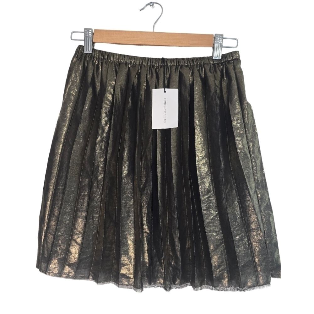 Isabel Marant Etoile Gold Pleated Mini Skirt with defect frayed hem